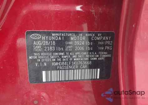 2019 Hyundai Elantra Value Edition from USA, damaged, VIN KMHD84LF1KU763668